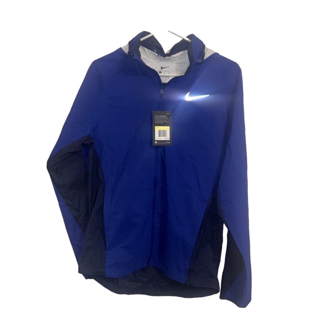 BNWT Nike Shield Blue & Black Zip Front Hooded Running Jacket Men's Small